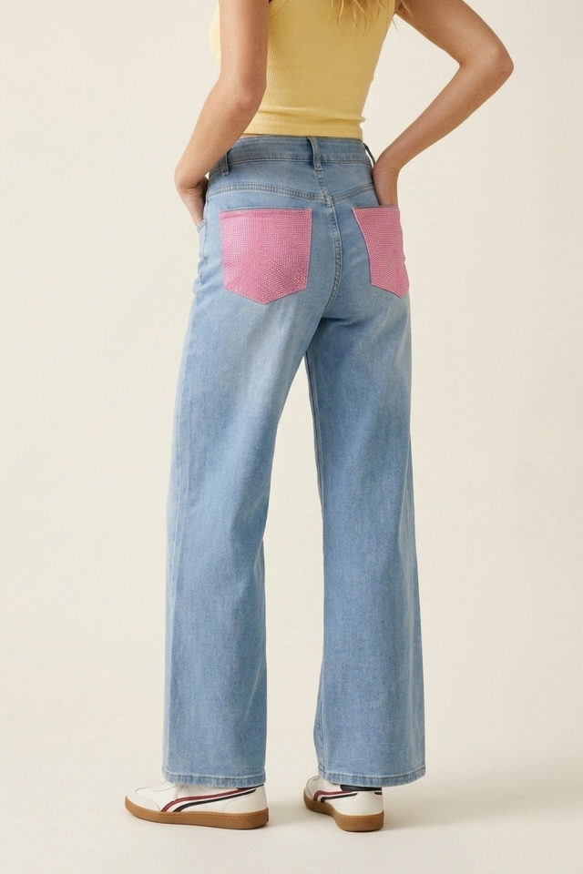 Jeans de mezclilla azul claro de pierna ancha para mujer