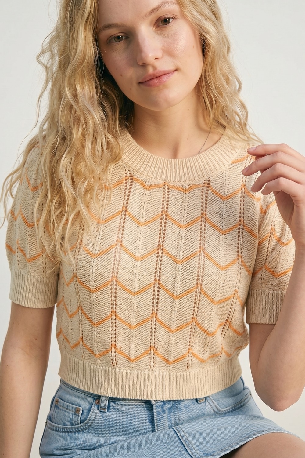 Jersey de punto fino con estampado de espiga en amarillo claro