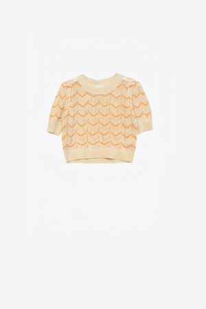 Jersey de punto fino con estampado de espiga en amarillo claro
