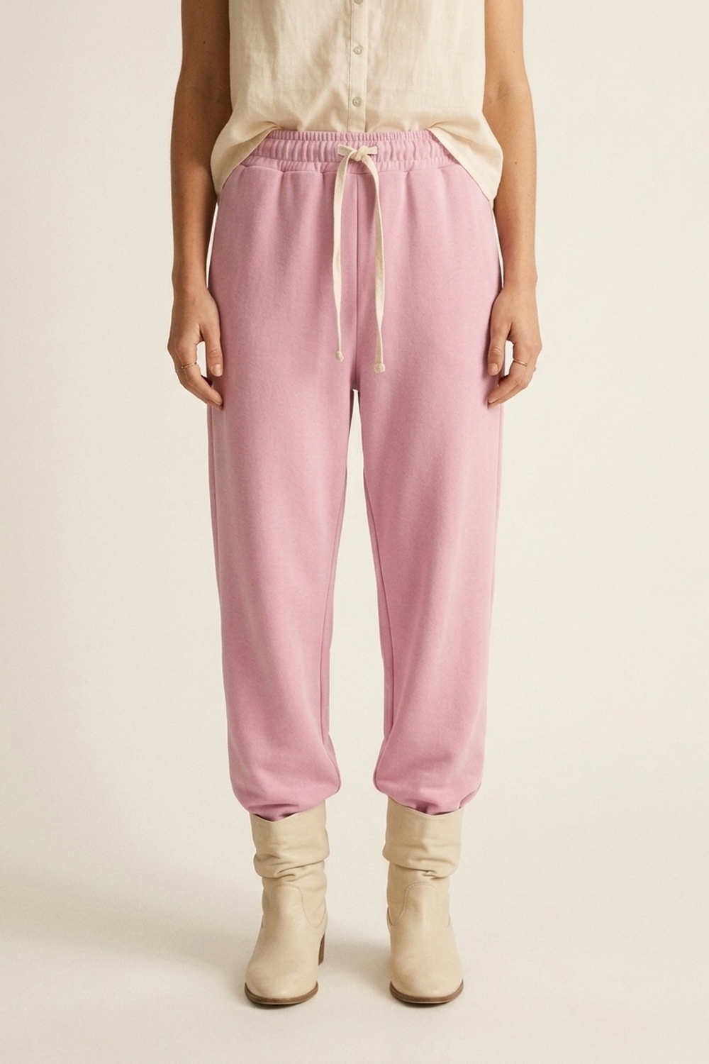 Pantalones jogger de ajuste relajado con cord&oacute;n en rosa