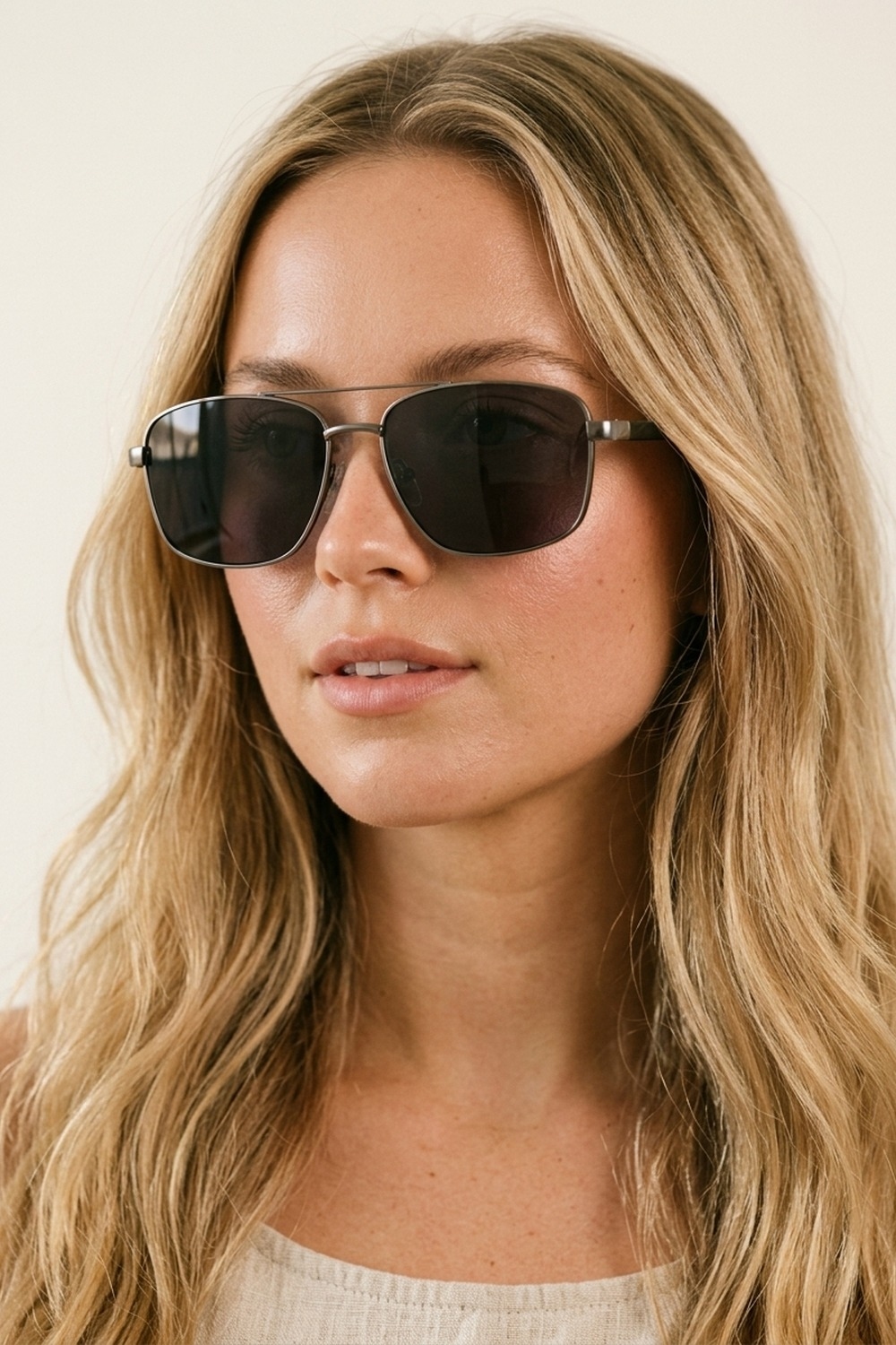 Gafas de sol cuadradas estilo aviador con montura metálica en color plata Gafas de sol cuadradas estilo aviador con montura metálica en color plata