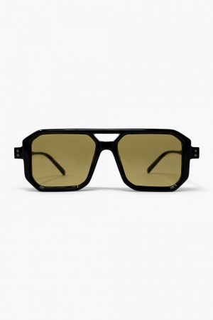 Gafas de sol cuadradas oversize con marco geométrico negro y lentes tintadas en color oliva