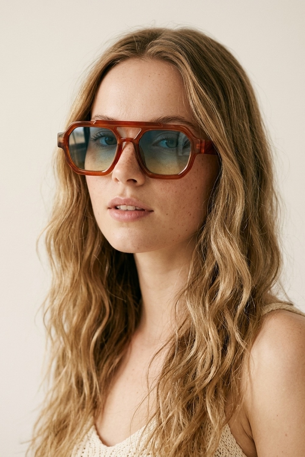Gafas de sol de montura geométrica oversize marrón con lentes degradadas Gafas de sol de montura geométrica oversize marrón con lentes degradadas