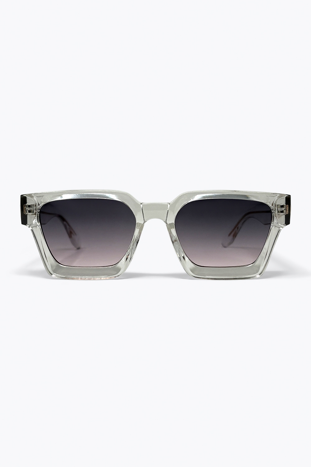 Gafas de sol con montura cuadrada transparente gris y lentes degradados Gafas de sol con montura cuadrada transparente gris y lentes degradados