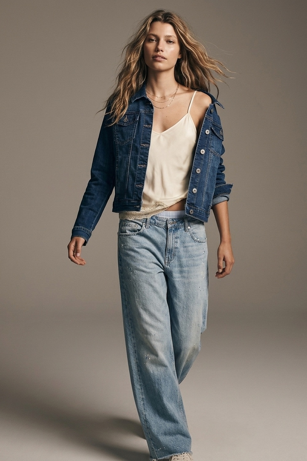 Chaqueta vaquera corta en azul con lavado oscuro Chaqueta vaquera corta en azul con lavado oscuro