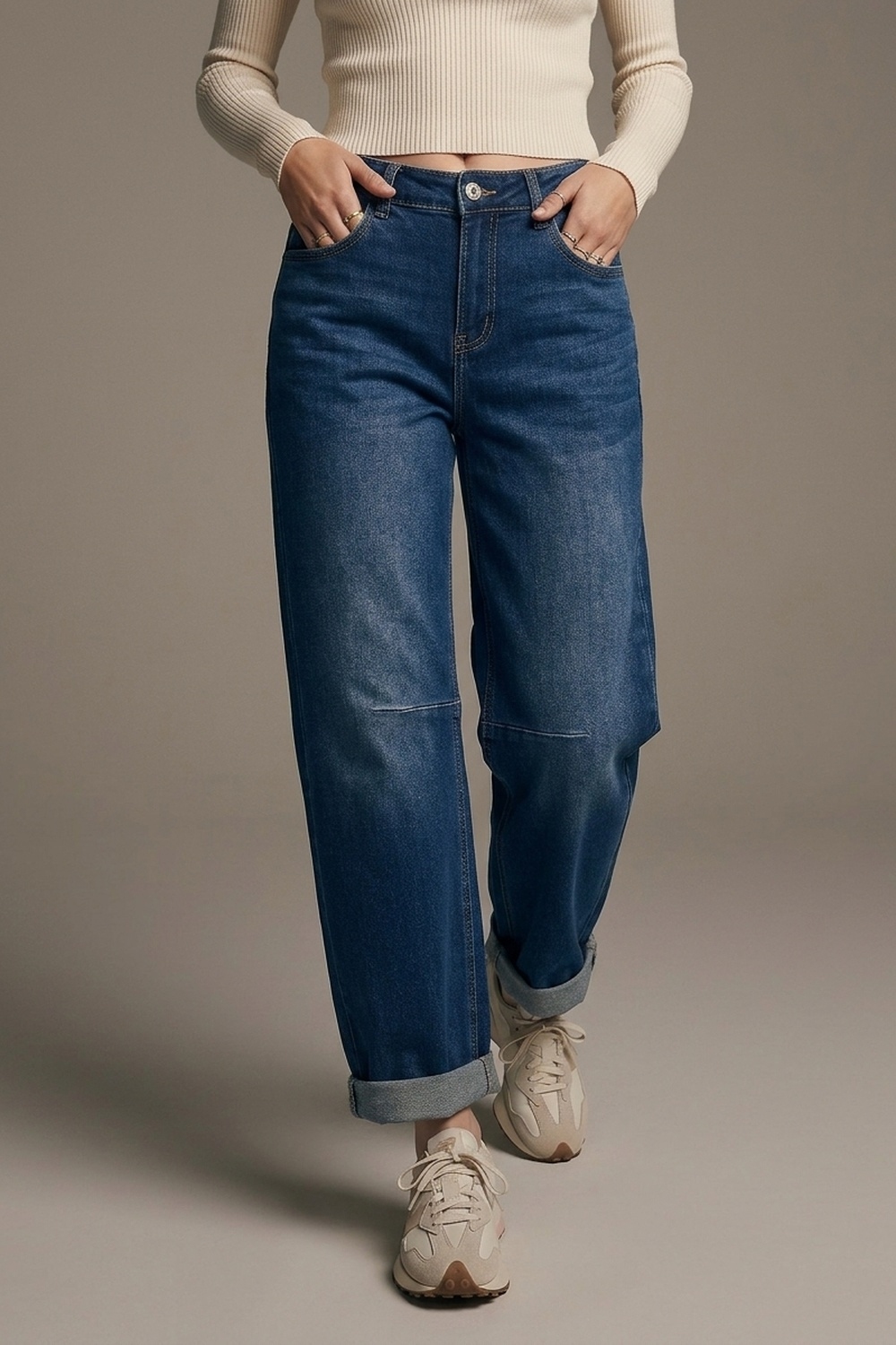 Vaqueros Basic Barrel Style en azul medio