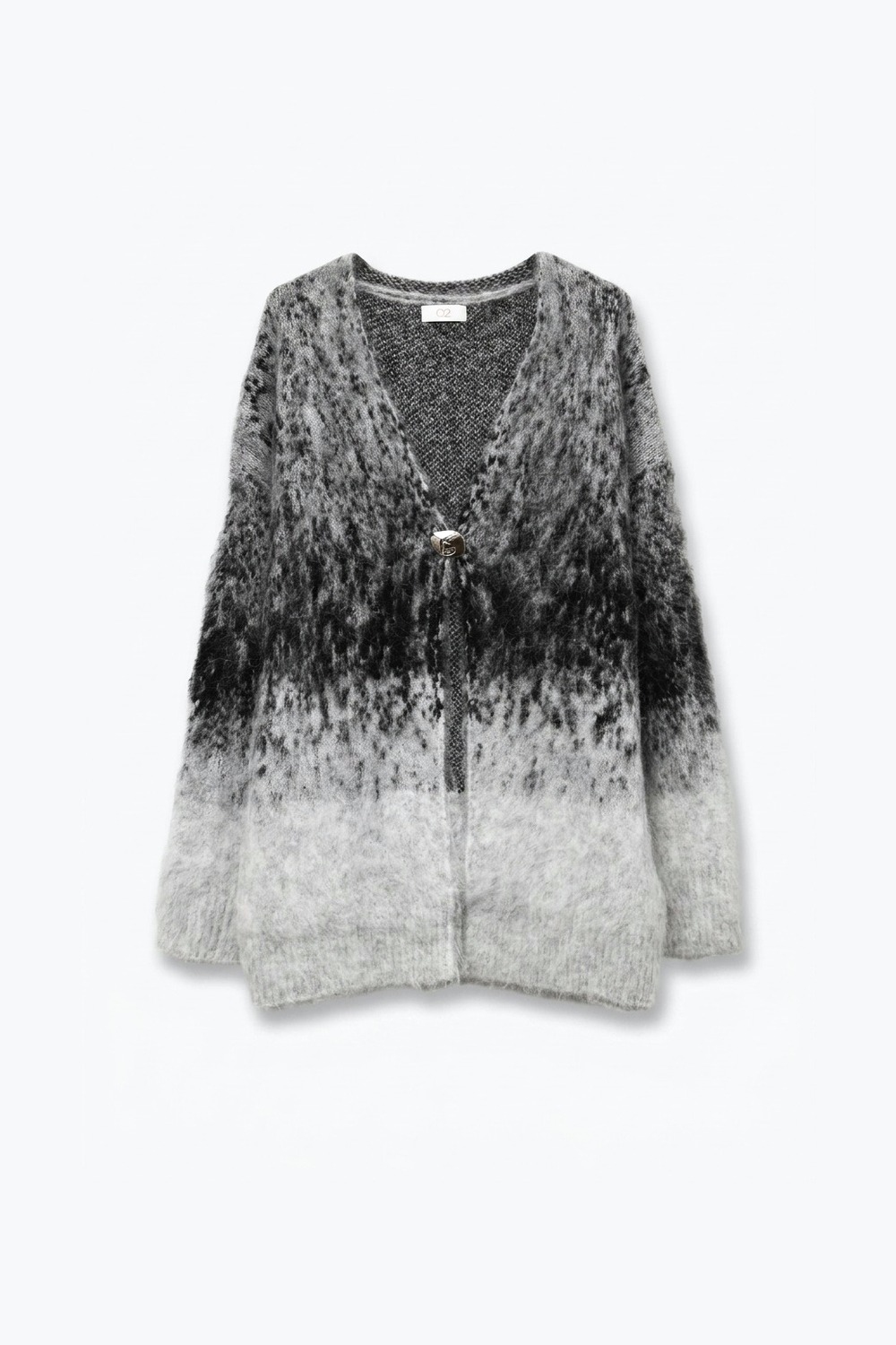 Cárdigan extragrande de punto grueso con efecto degradado gris y cuello en V de imitación mohair Cárdigan extragrande de punto grueso con efecto degradado gris y cuello en V de imitación mohair