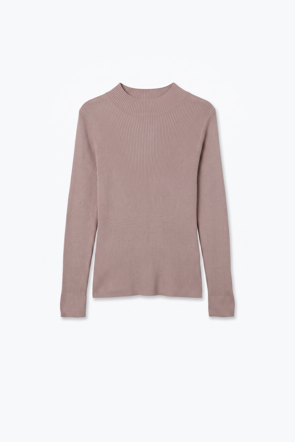 Su&eacute;ter de lana merino de canal&eacute; fino en beige con cuello simulado