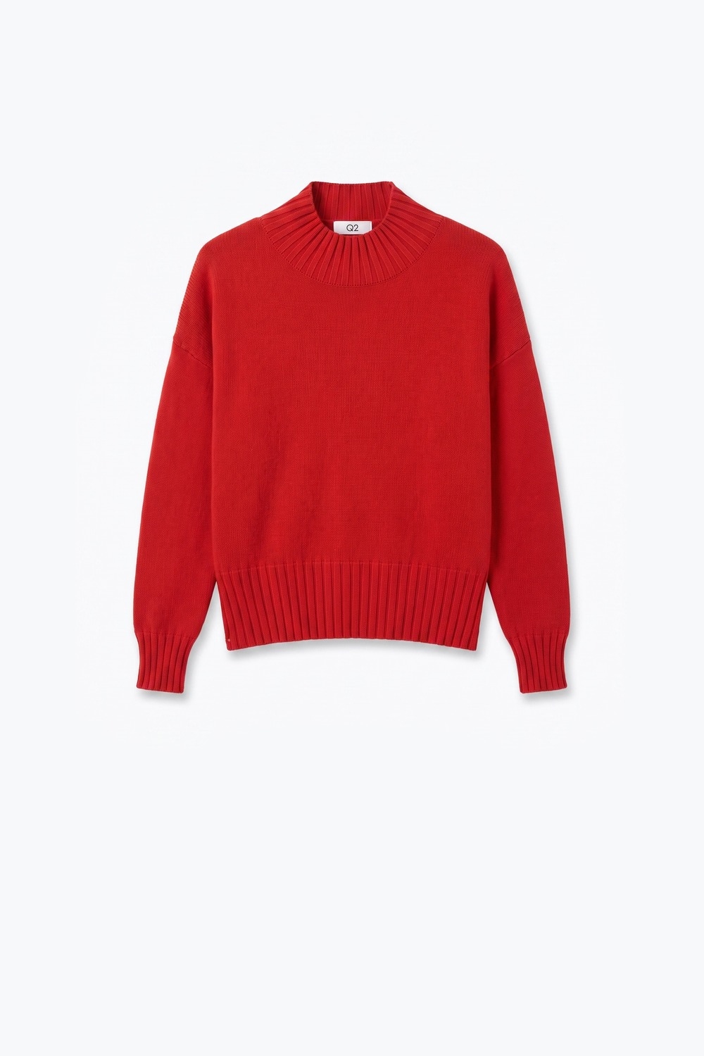 Su&eacute;ter de cuello alto de manga larga de punto acanalado suave rojo