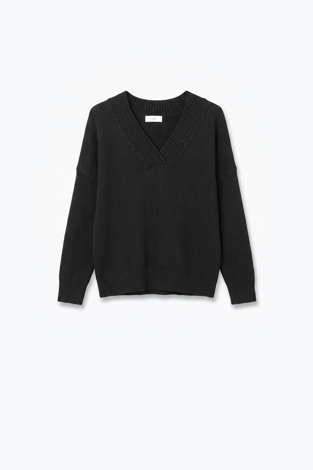 Jersey ancho de punto negro con cuello en V