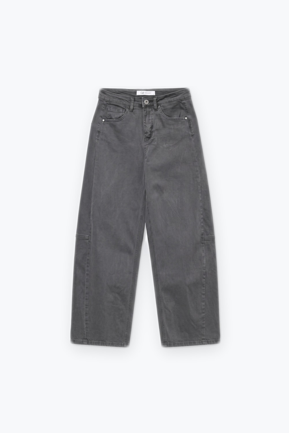 Pantalones Grises de Pierna Ancha de Estilo Barril con Costura Lateral