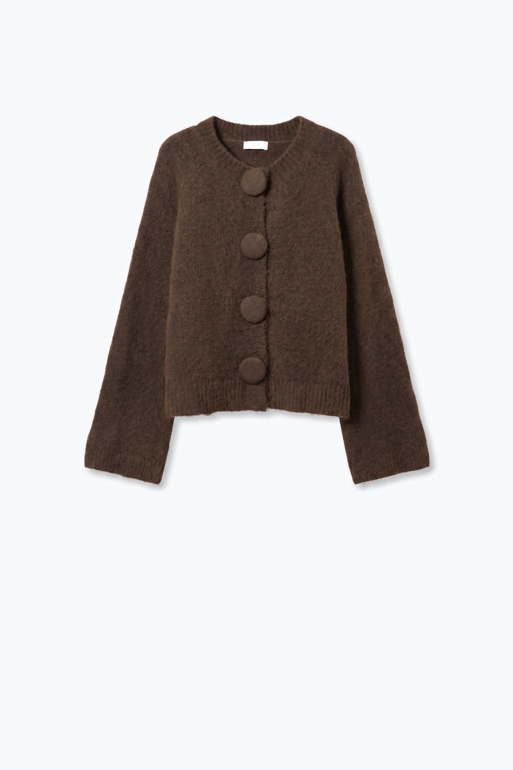 Chaqueta corta de punto marr&oacute;n cepillado con botones cubiertos