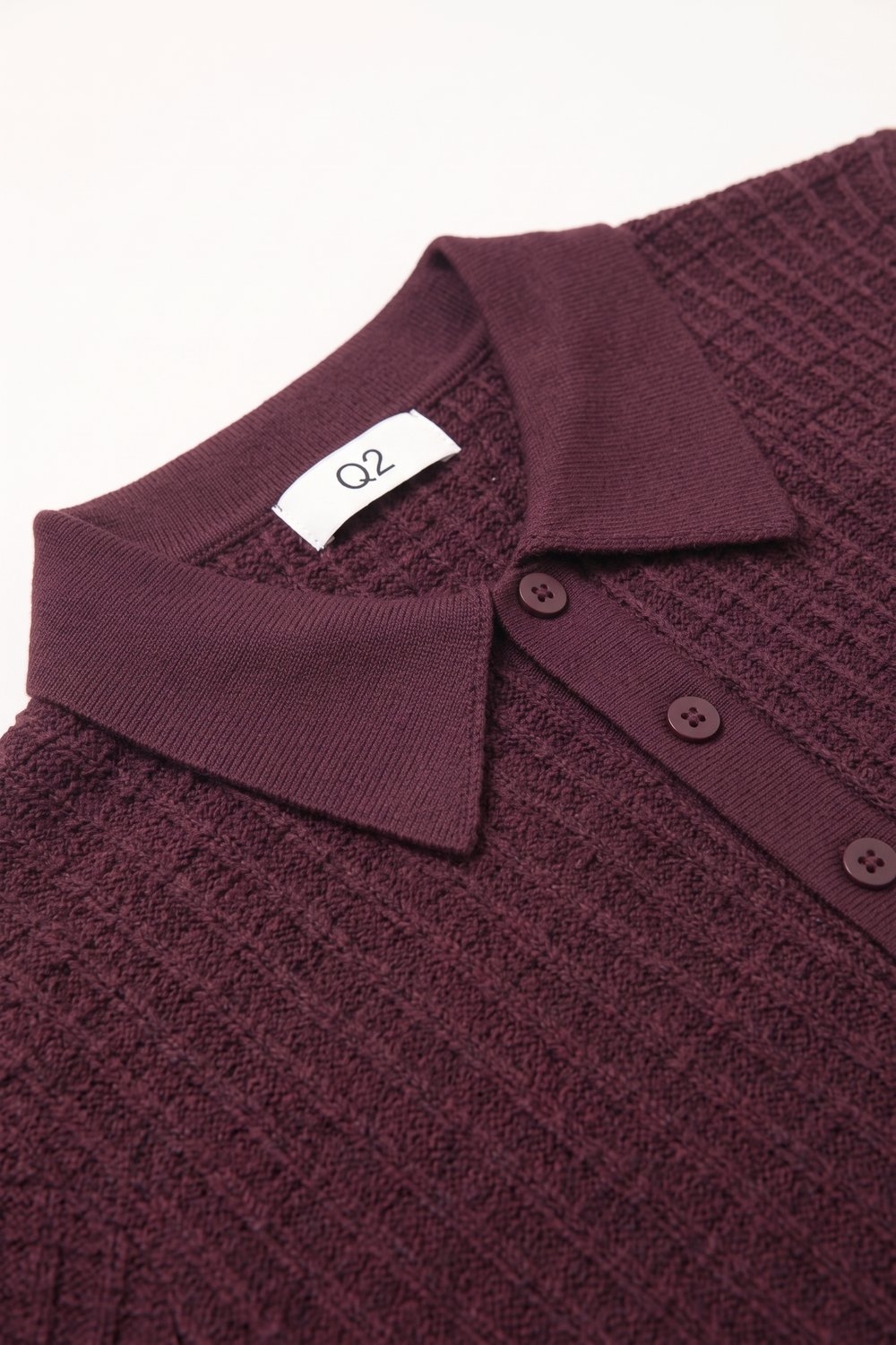 Polo de Manga Corta con Botones de Tejido de Panal en Burdeos