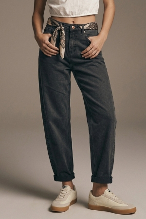 Pantalones de pierna de barril de talle alto en gris lavado