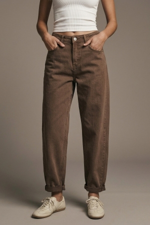 Pantalones de Pierna Barril de Tiro Alto en Cacao Desgastado