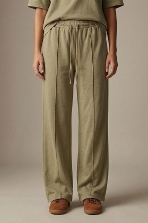 Pantalones Khaki de Algodón de Pierna Ancha con Cintura Elástica y Corte Relajado