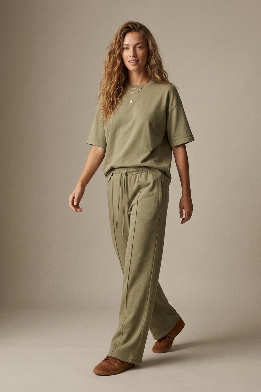 Pantalones Khaki de Algod&oacute;n de Pierna Ancha con Cintura El&aacute;stica y Corte Relajado