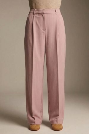 pantalones de pierna ancha plisados de tejido ligero a rayas en rosa