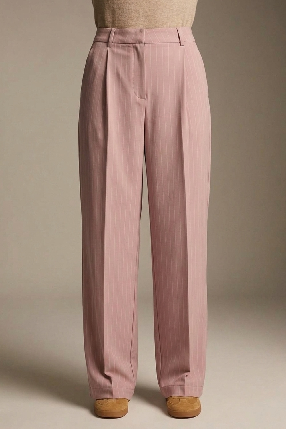 pantalones de pierna ancha plisados de tejido ligero a rayas en rosa pantalones de pierna ancha plisados de tejido ligero a rayas en rosa