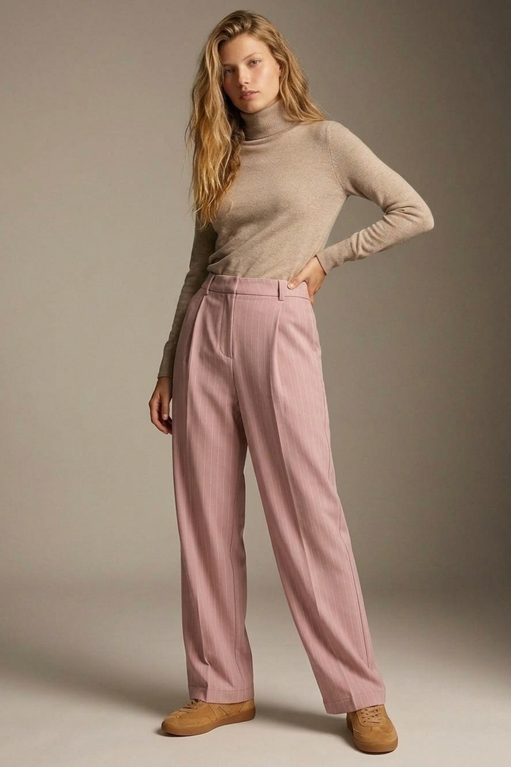 pantalones de pierna ancha plisados de tejido ligero a rayas en rosa pantalones de pierna ancha plisados de tejido ligero a rayas en rosa