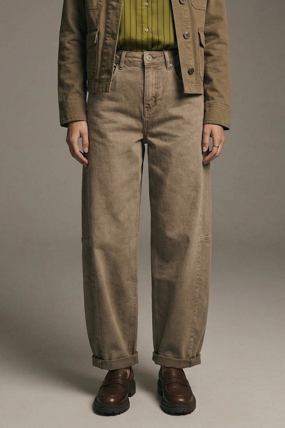 Pantalones de Sarga Casual de Pierna Ancha en Estilo Barril