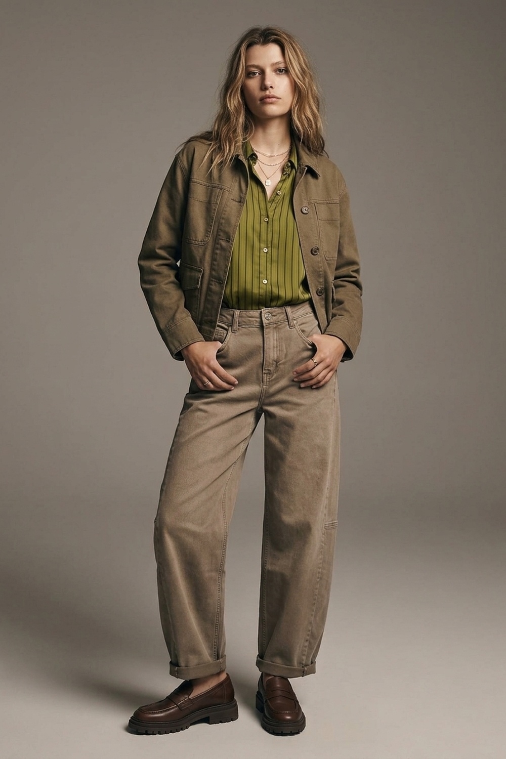 Pantalones de Sarga Casual de Pierna Ancha en Estilo Barril