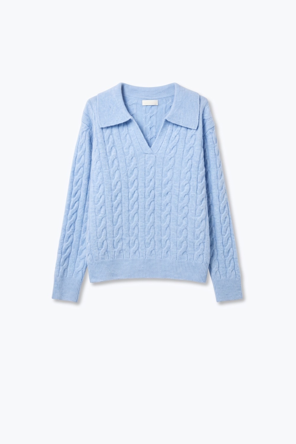 Su&eacute;ter de punto esponjoso con cuello polo en V de color azul claro