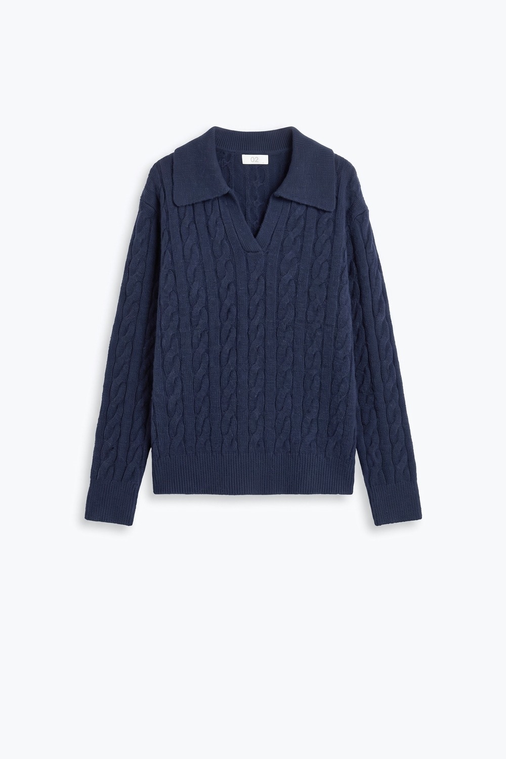 Suéter de Punto Trenzado y Esponjoso Azul Marino con Cuello Polo en V Suéter de Punto Trenzado y Esponjoso Azul Marino con Cuello Polo en V