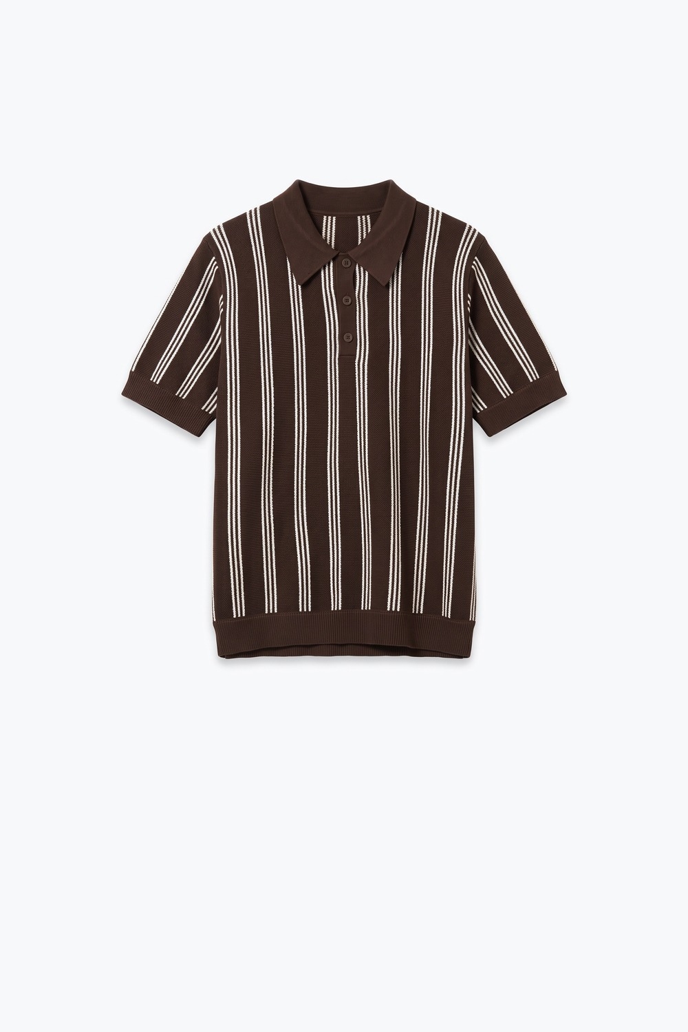 Camiseta Polo Marr&oacute;n de Punto Fino con Contraste de Rayas