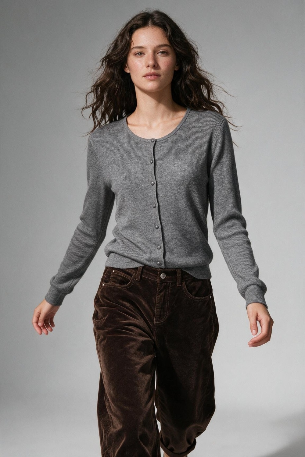 Cardigan Gris de Punto Canal&eacute; con Botones y Cuello Redondo