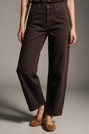 pantalones de pierna ancha con costura en la rodilla de tela suave de chocolate