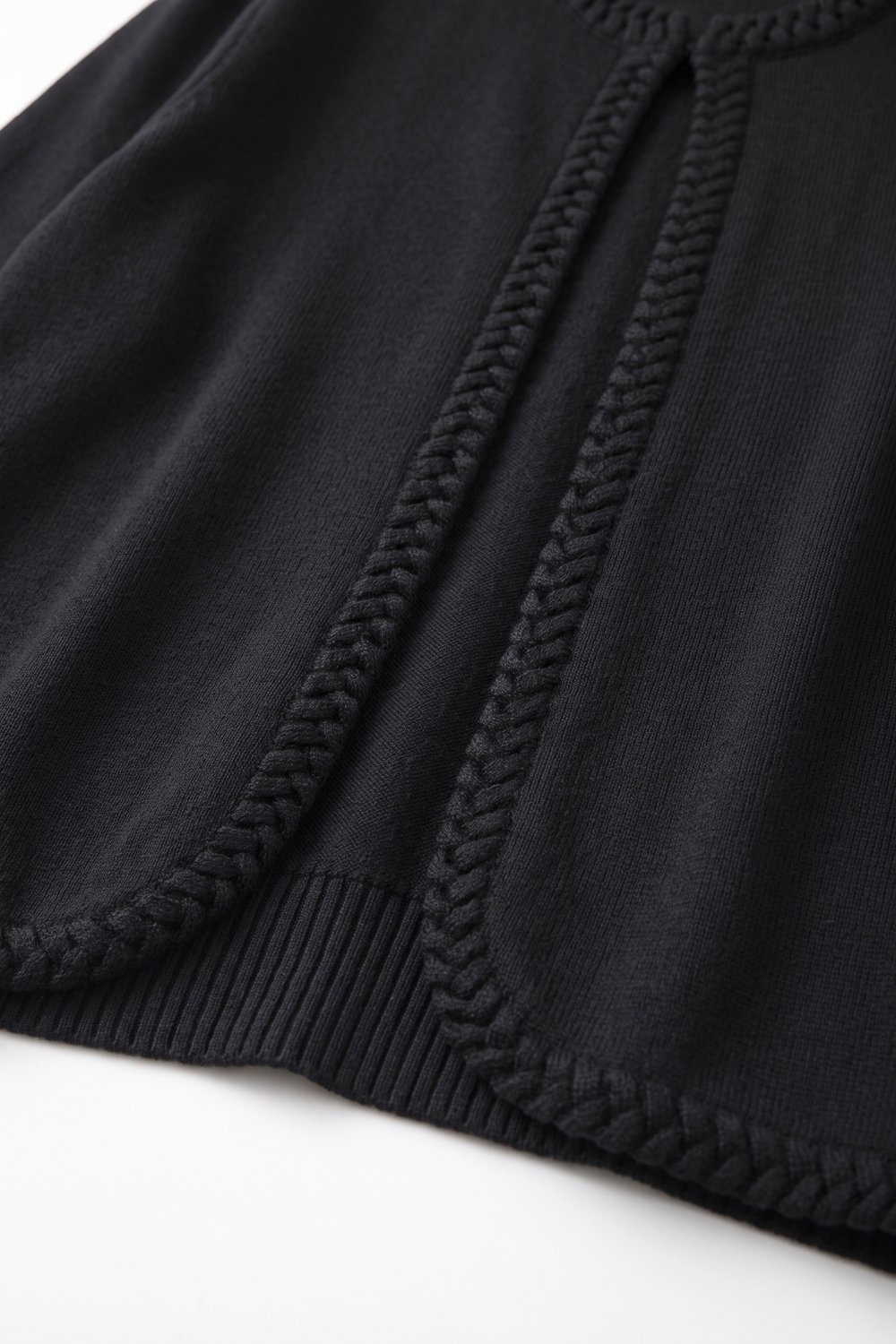 Chaqueta de Punto Fino Negra con Ribete Trenzado Recortado Chaqueta de Punto Fino Negra con Ribete Trenzado Recortado