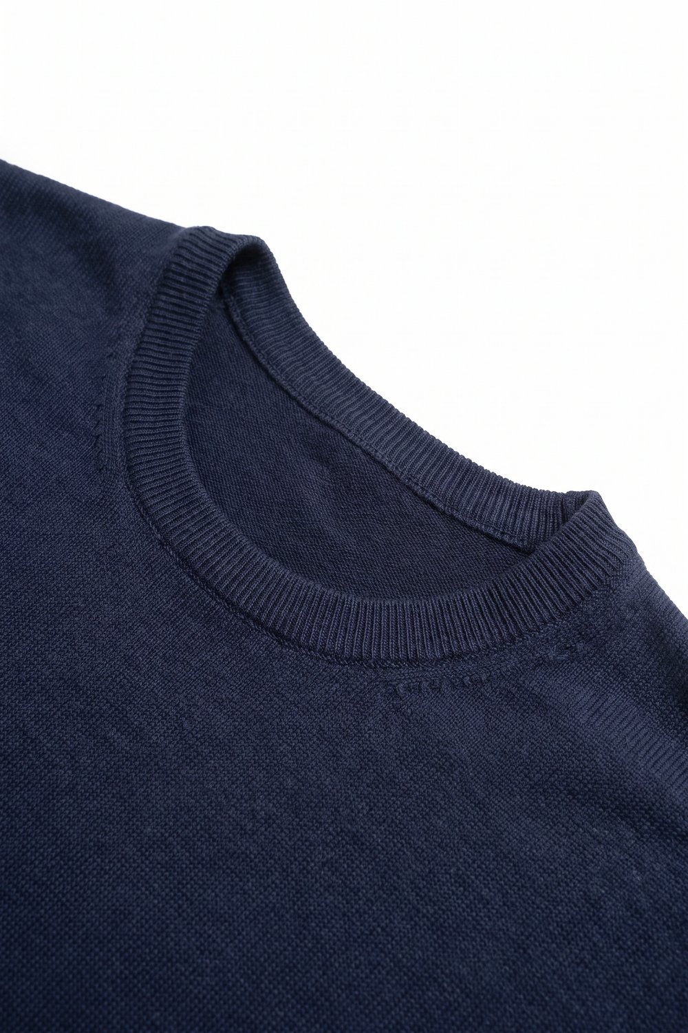 Su&eacute;ter de Cuello Redondo de Punto Fino de Mezcla de Lana Merino Marino