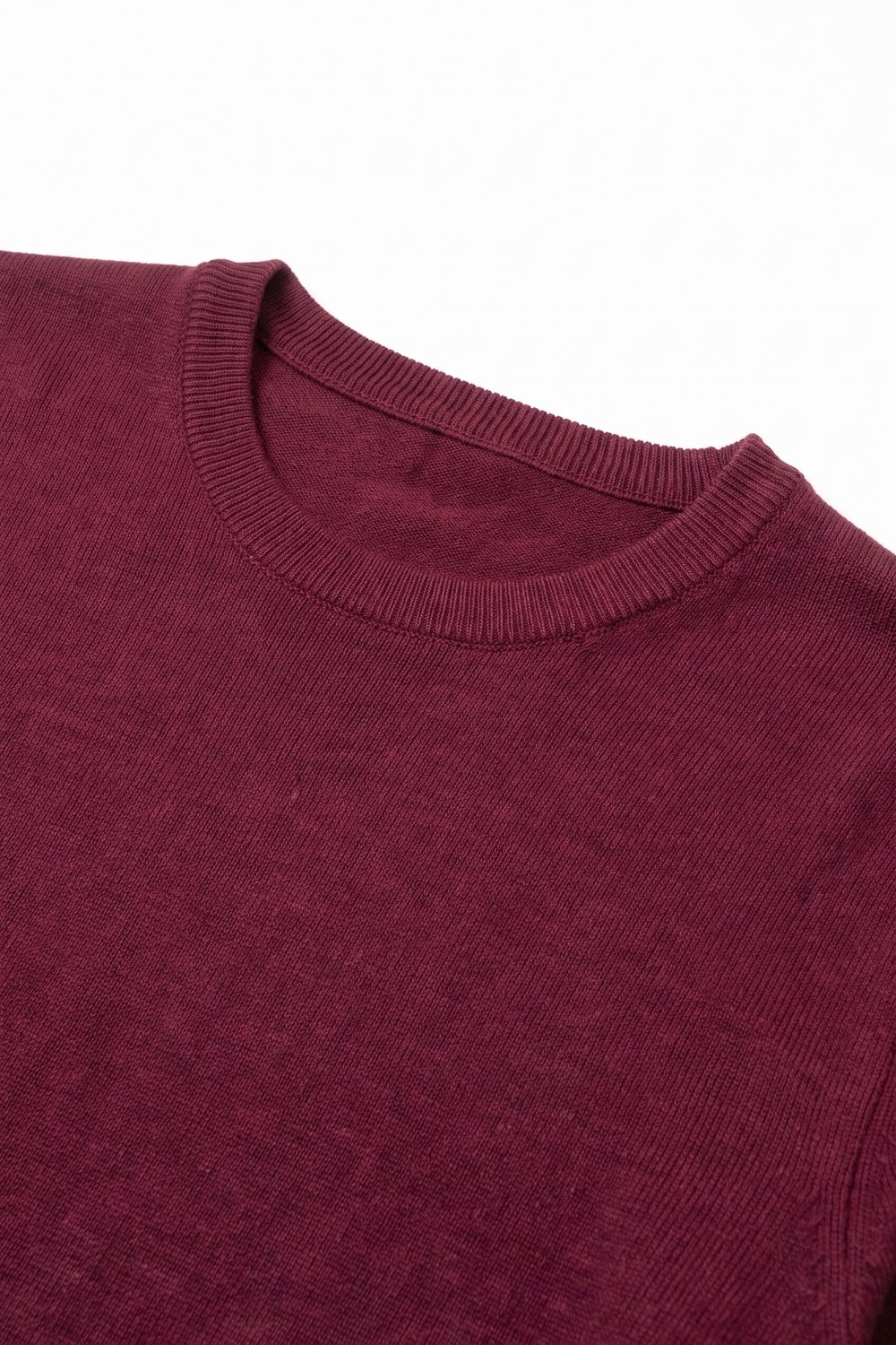 Su&eacute;ter de Cuello Redondo de Punto Fino en Mezcla de Lana Merino Burdeos