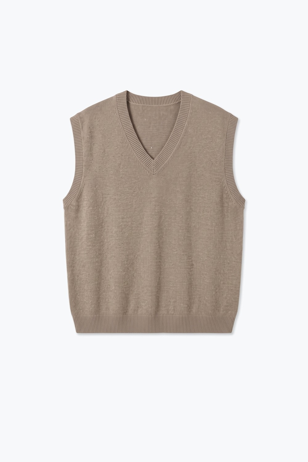 chaleco de punto suave fango con cuello en V y ribete acanalado con lentejuelas