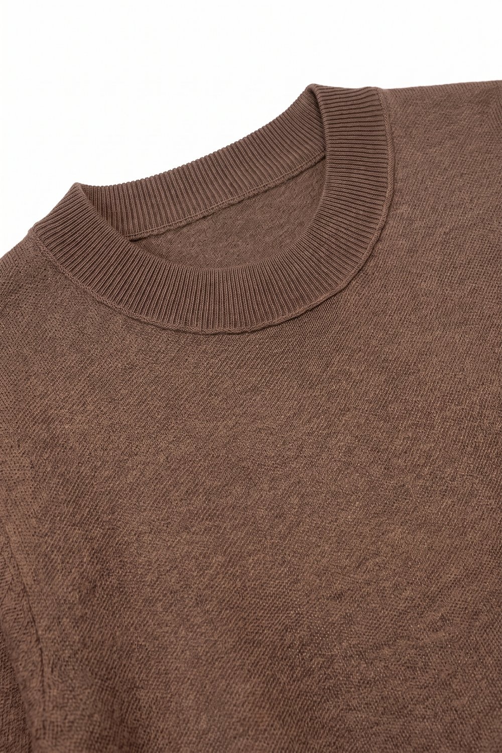 Su&eacute;ter de Manga Corta de Punto Fino de Mezcla de Lana Merino Color Camel