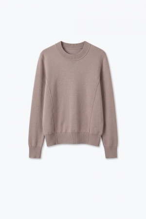 Suéter de manga larga de punto fino con mezcla de lana Merino y detalle de costura en color rosa empolvado