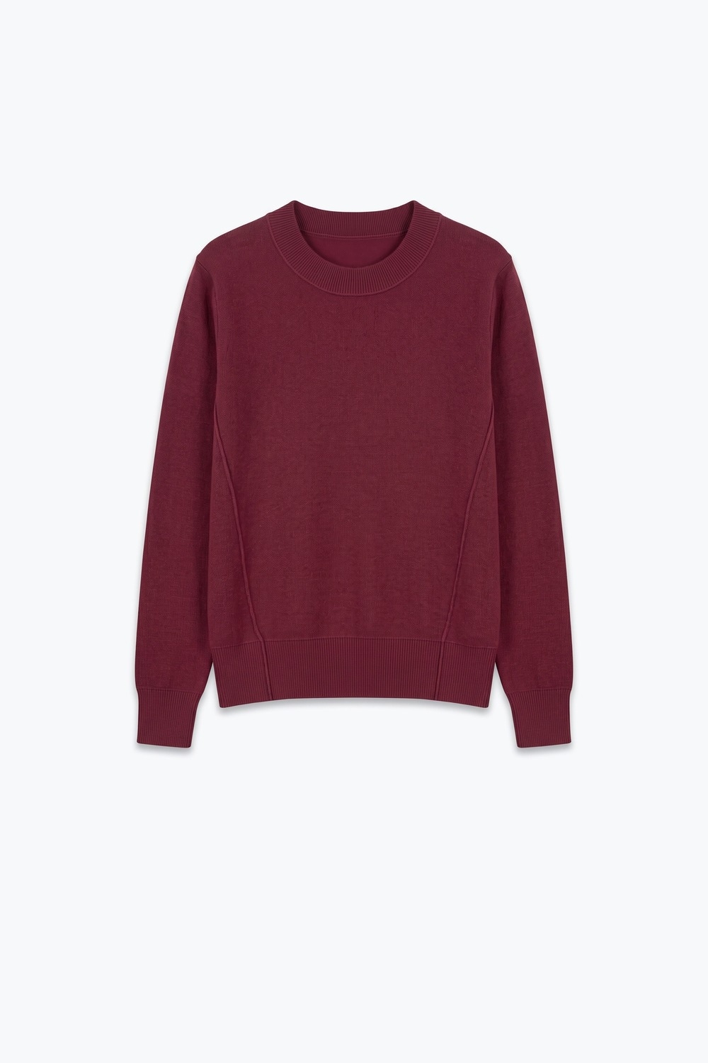 Su&eacute;ter de manga larga de punto fino con ribete acanalado en mezcla de lana merino color burdeos