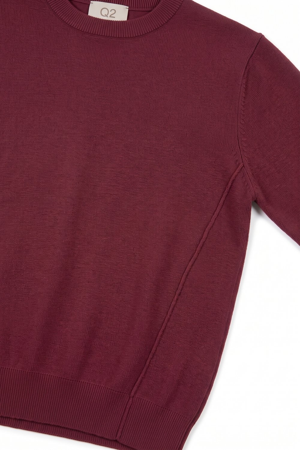 Su&eacute;ter de manga larga de punto fino con ribete acanalado en mezcla de lana merino color burdeos