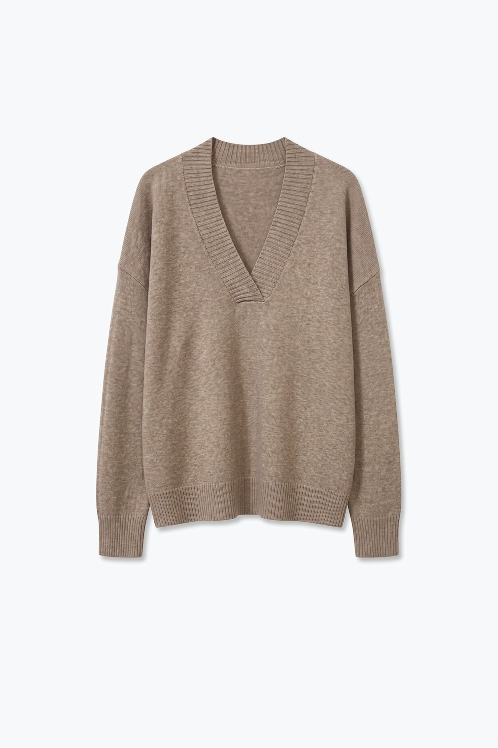 Jersey de Punto Ancho con Escote en V en Color Camel