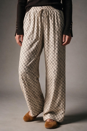 Pantalones anchos con cordón acolchados de estampado de caballos color crema