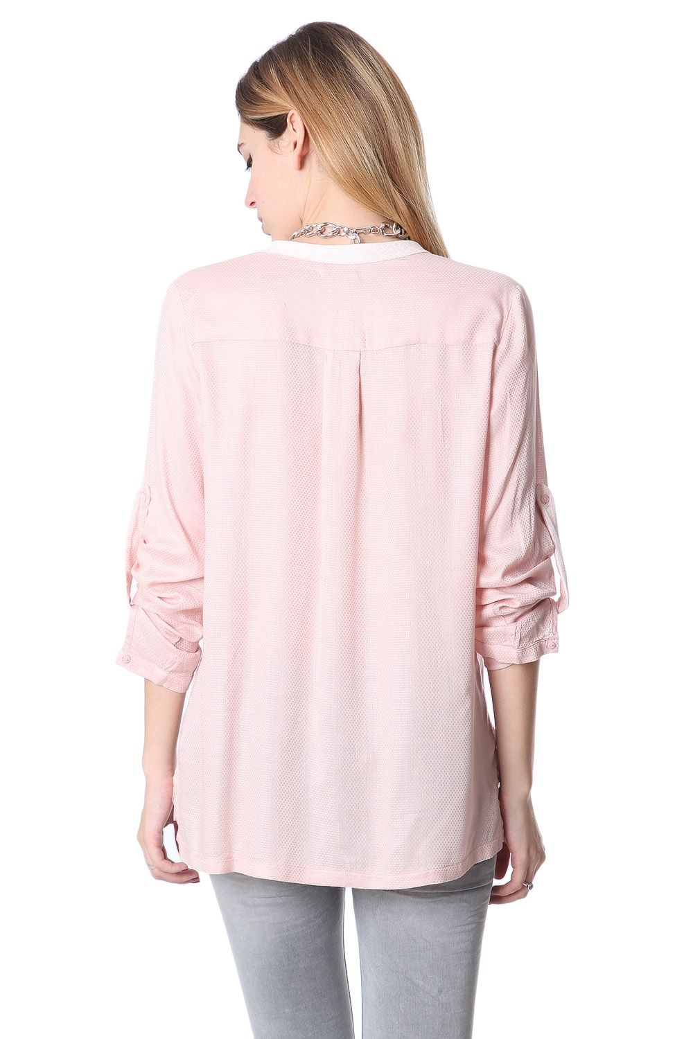 Blusa con escote de pico pronunciado y manga larga rosa Blusa con escote de pico pronunciado y manga larga rosa