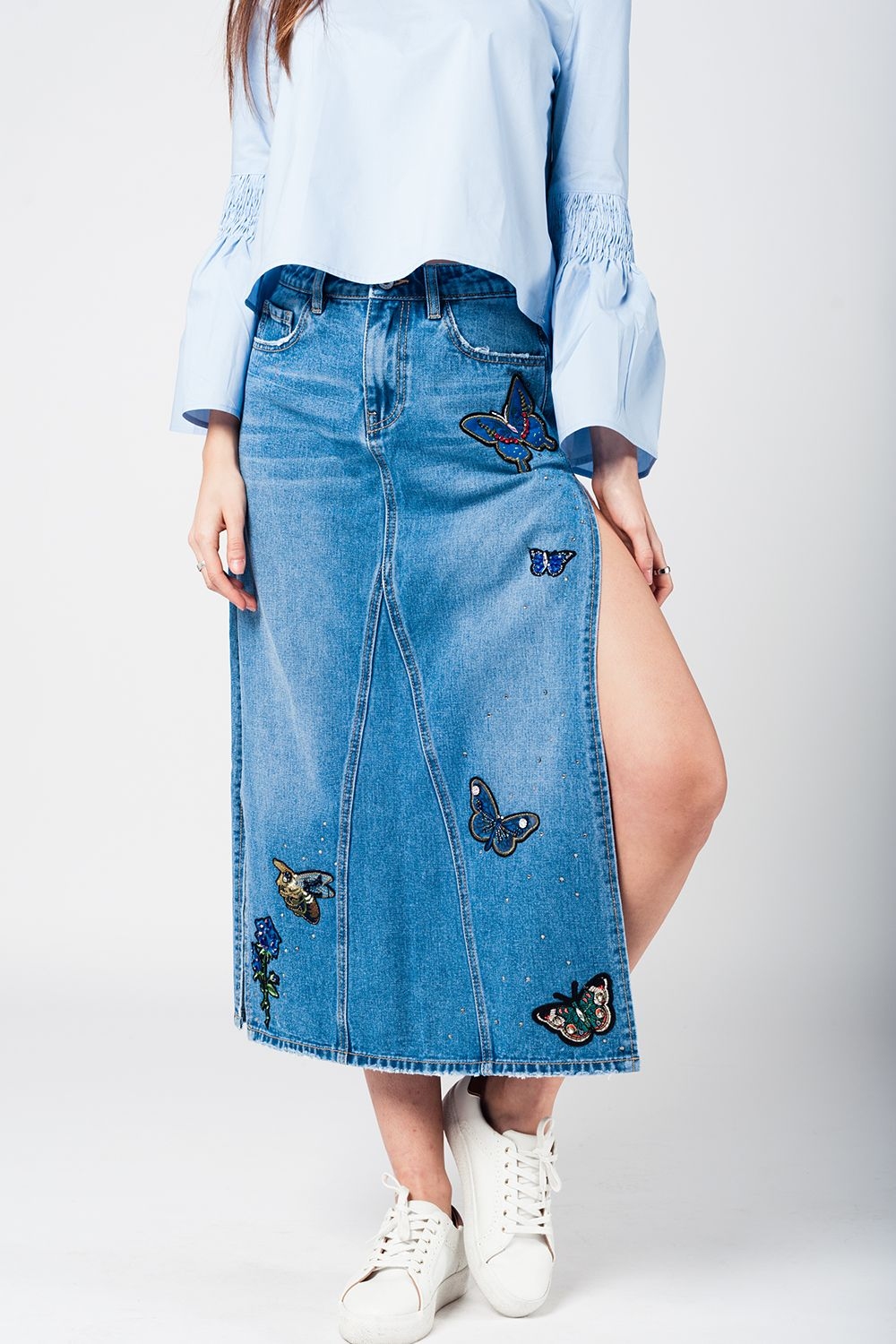 Jean maxi skirt with thigh split
