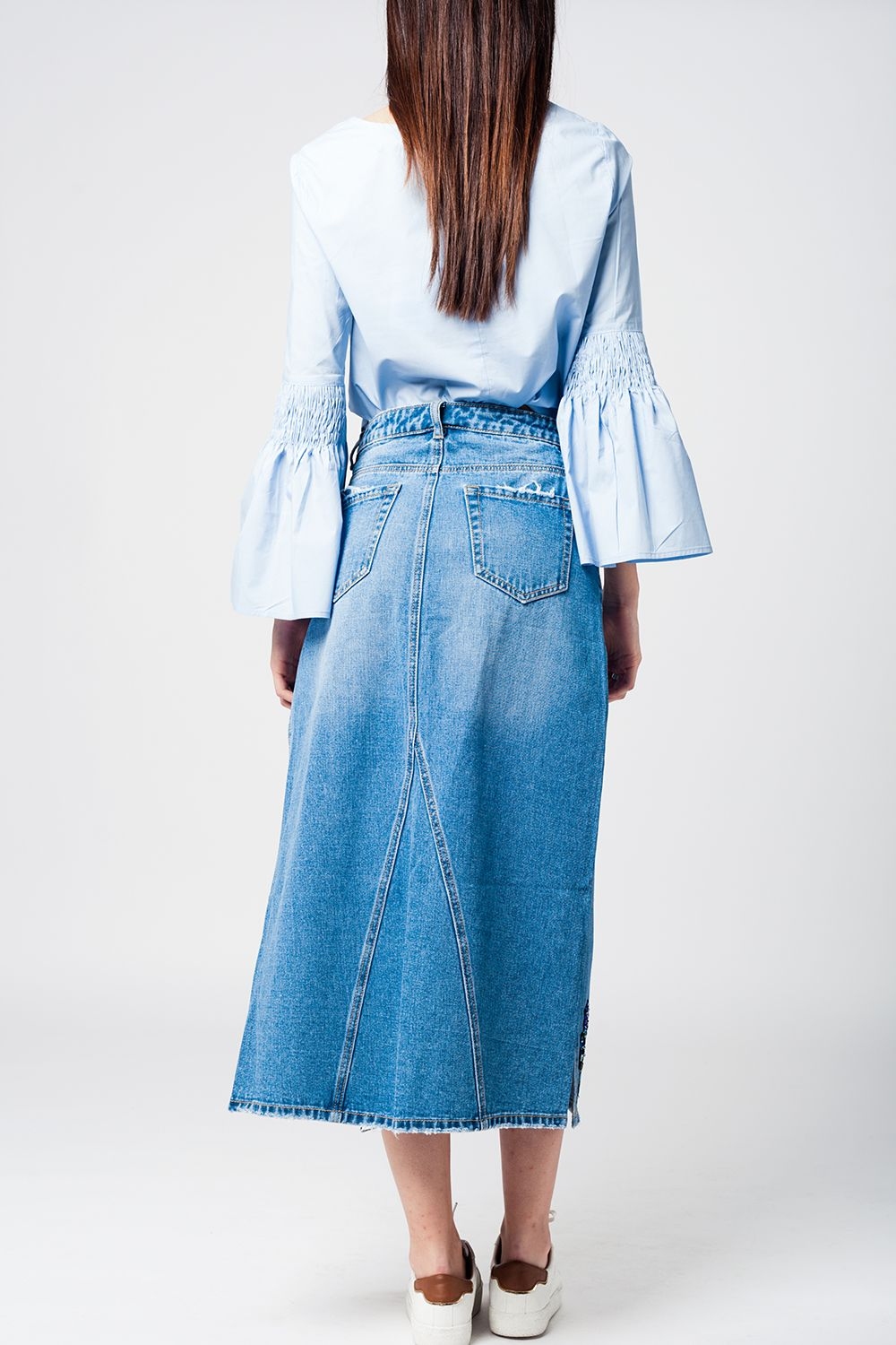 Jean maxi skirt with thigh split