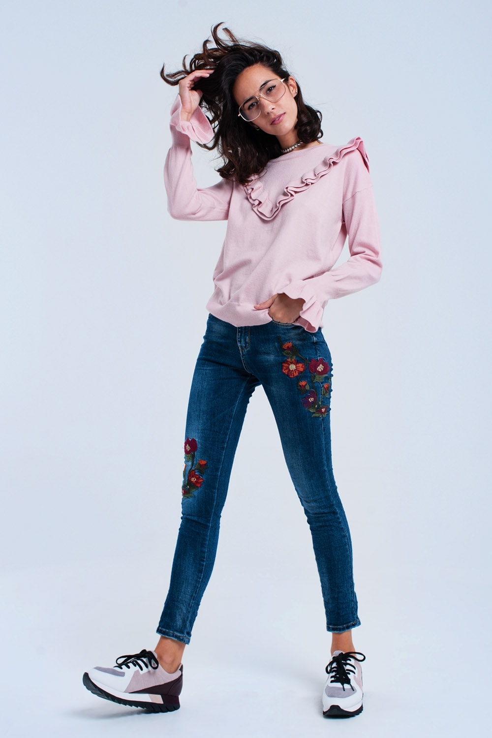 Vaquero skinny con flores Vaquero skinny con flores