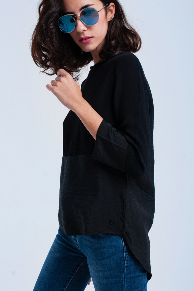 Camicia mista nera con crochet