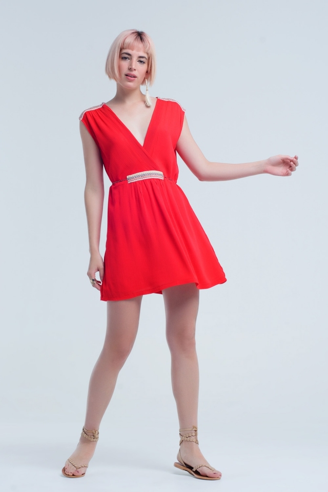 Vestido rojo mini con detalles bordados