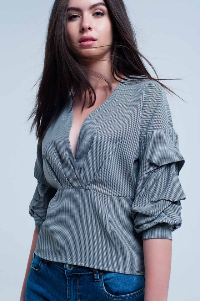 top nero piquet con maniche lunghe