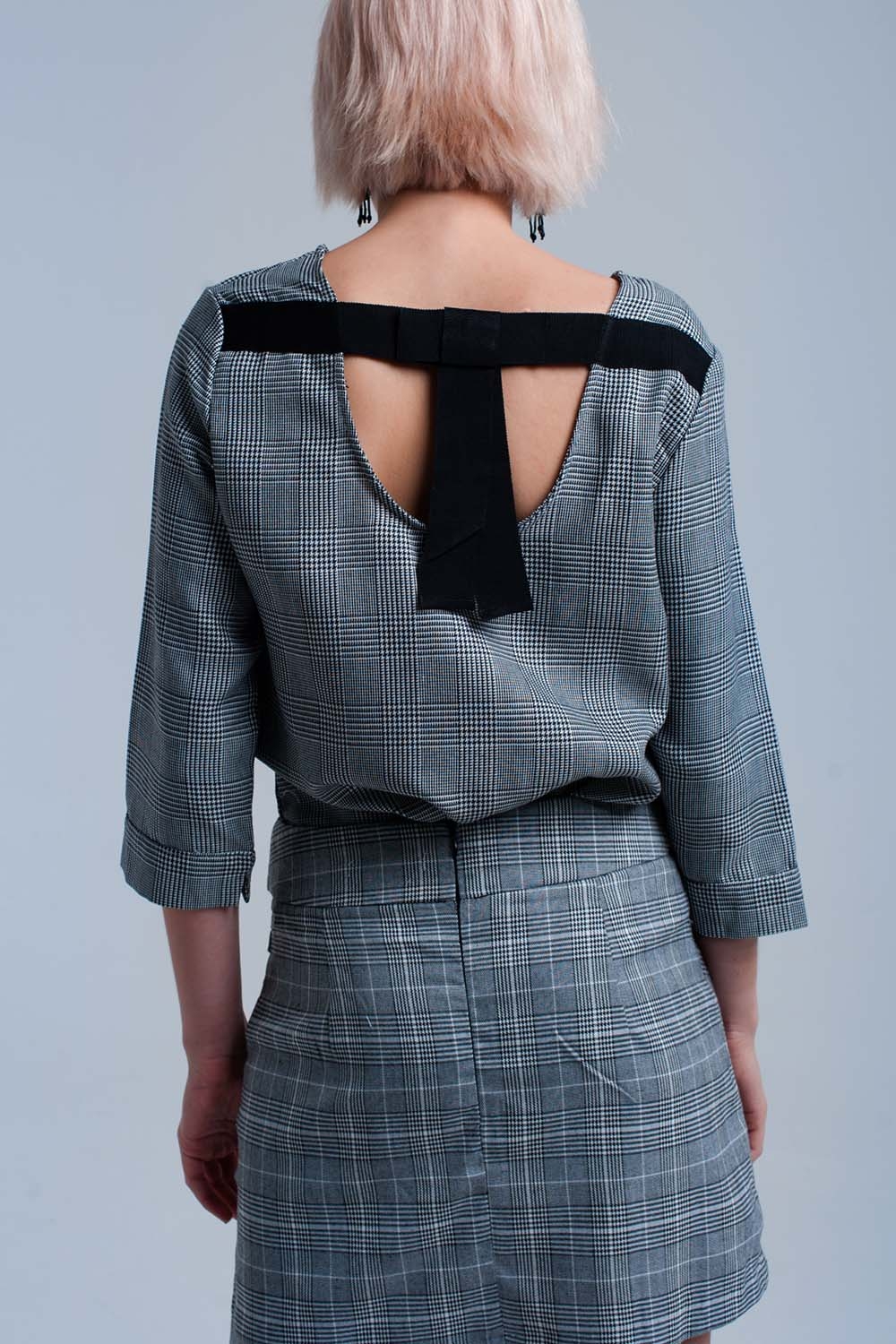 Top de tartán gris con cintas Top de tartán gris con cintas