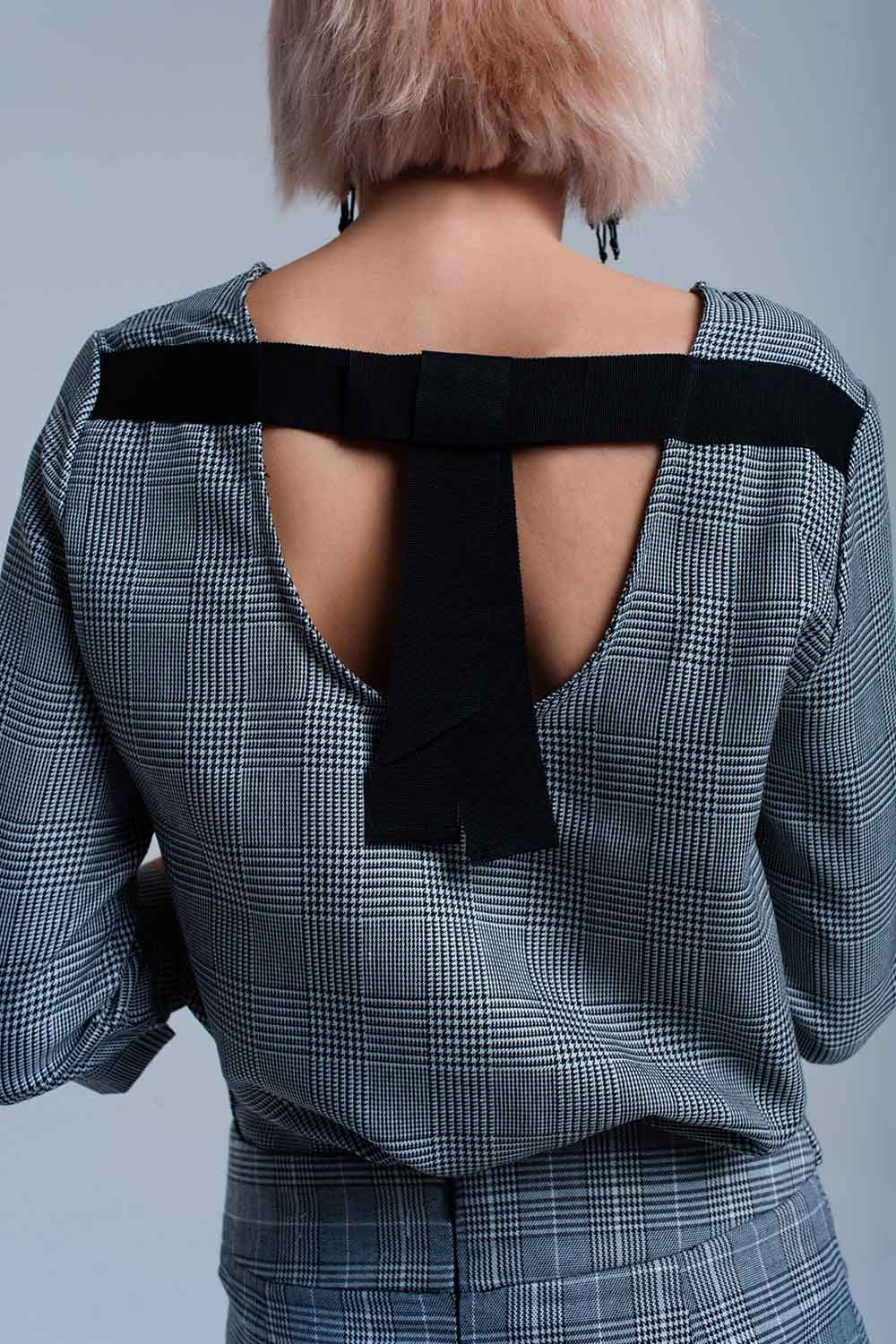 Top de tartán gris con cintas Top de tartán gris con cintas